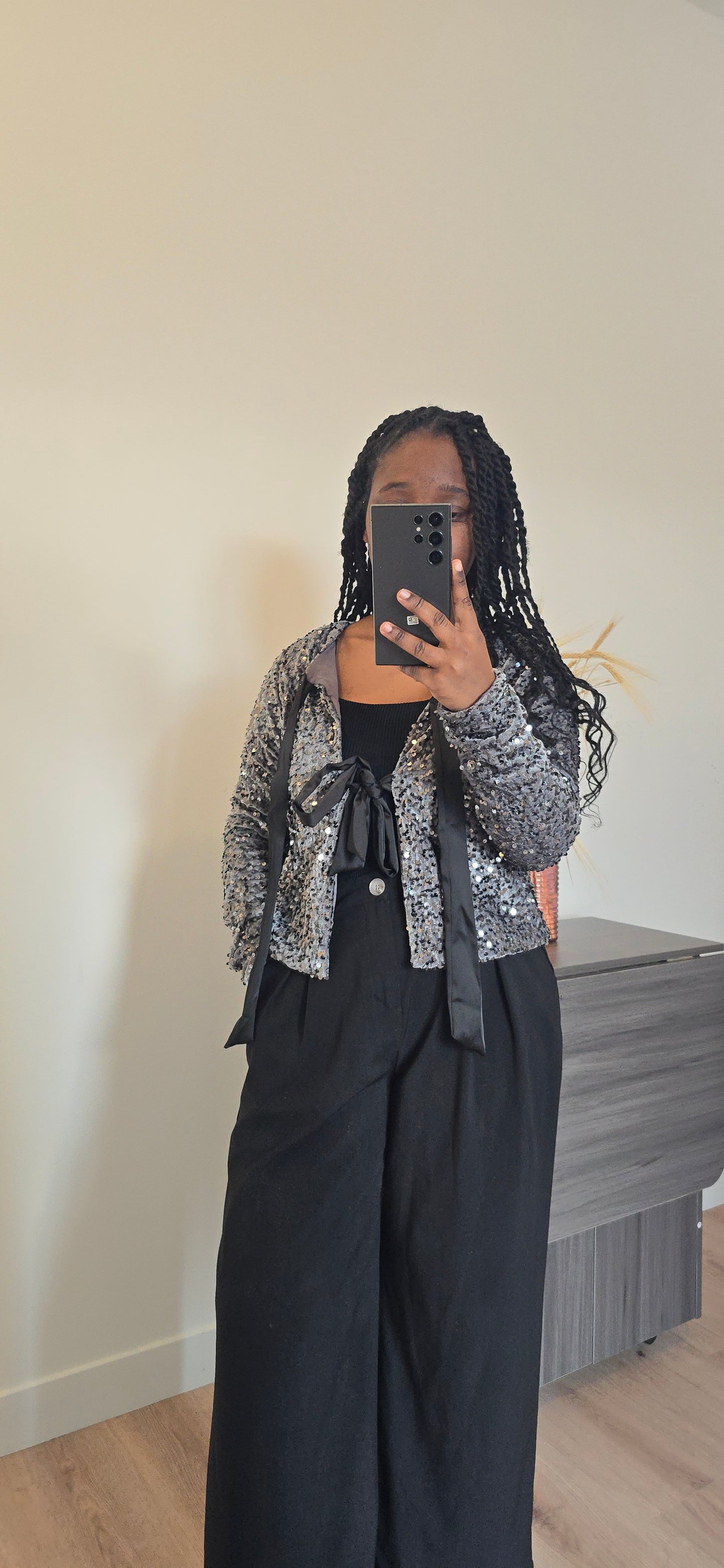 Veste à noeud sequins gris