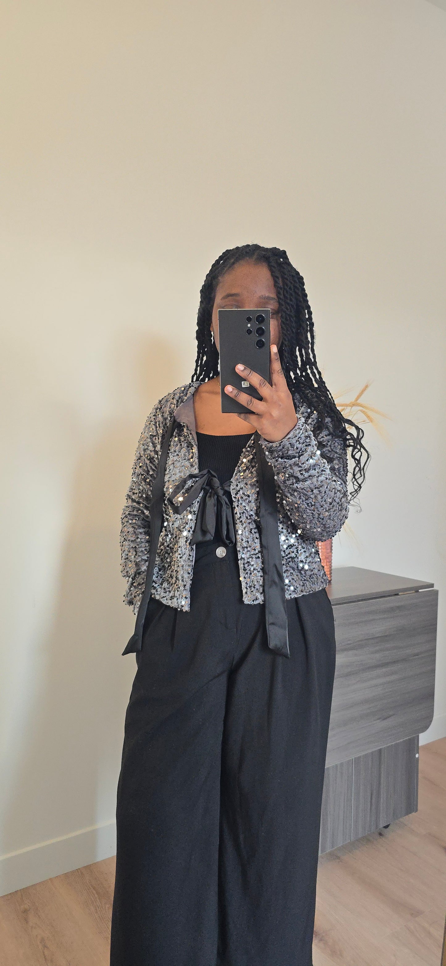 Veste à noeud sequins gris