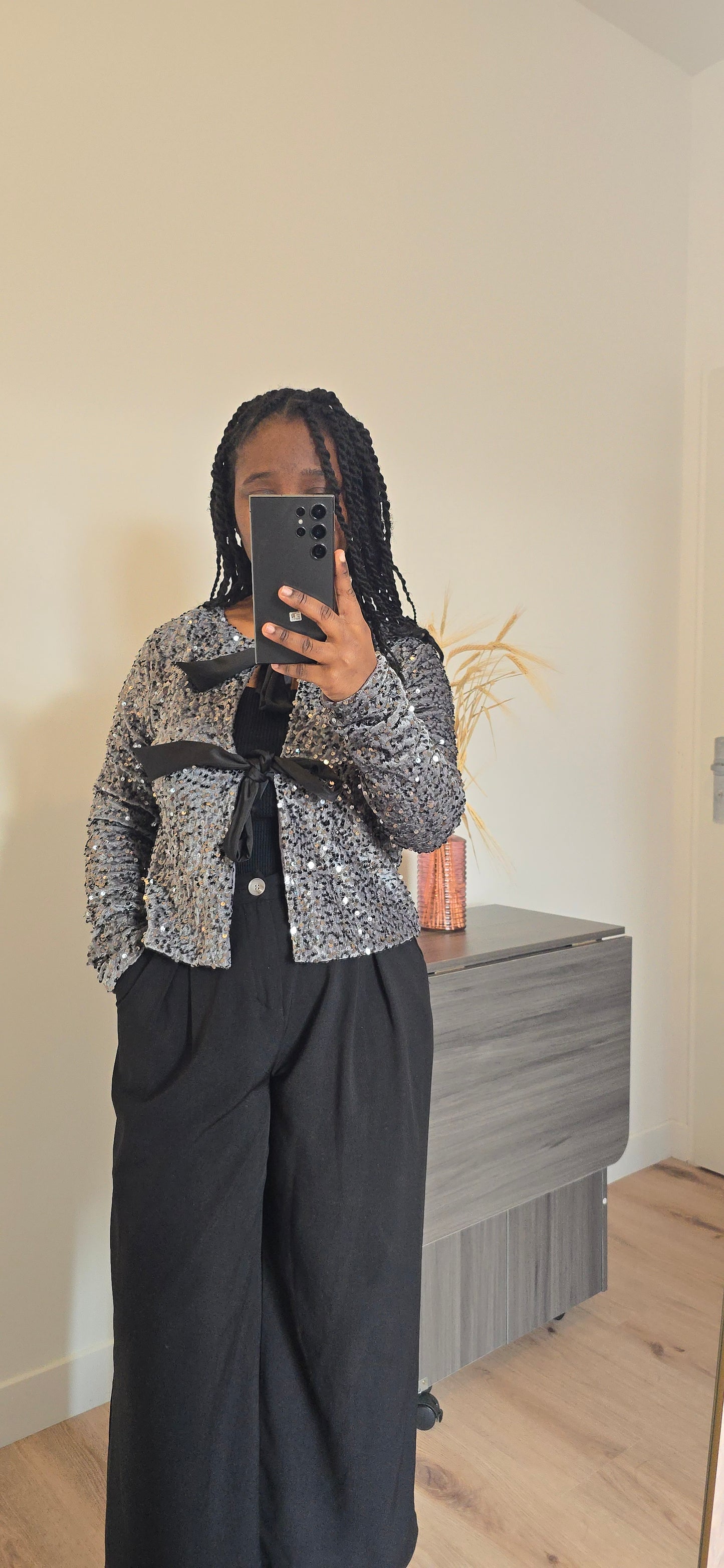 Veste à noeud sequins gris