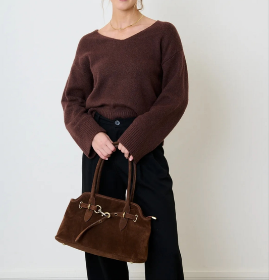 Pull en V marron